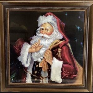 Santa Claus Oil Painting Framed Artwork 34" Christmas Holiday Decor